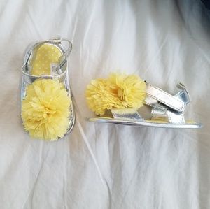 Silver Baby Gladiator Sandals with Yellow Flower